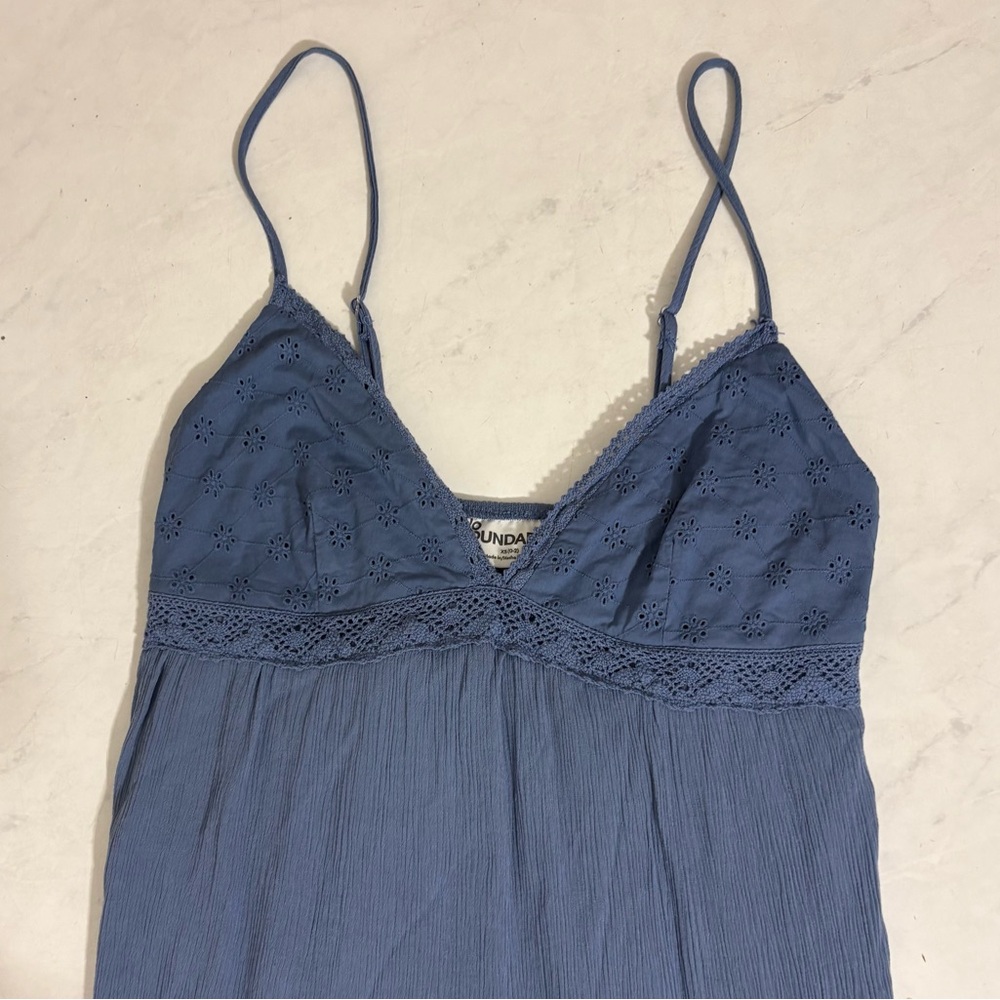 No Boundaries Size XS Blue Babydoll Tiered Mini Dress Cami Straps Travel‎ - Picture 3 of 5